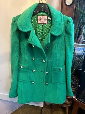 Juicy Couture Bright Emerald Green Double-Breasted Pea Coat